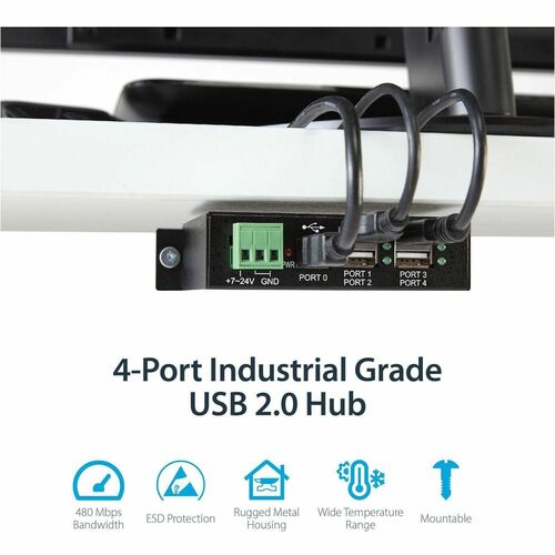 4 PORT USB 2.0 HUB METAL TAA INDUSTRIAL MOUNTABLE HEAVY DUTY