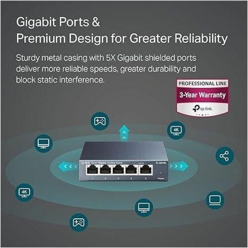 5PORT GIGABIT DESKTOP SWITCH STEEL DESIGN DESKTOP/WALL-MOUNTING