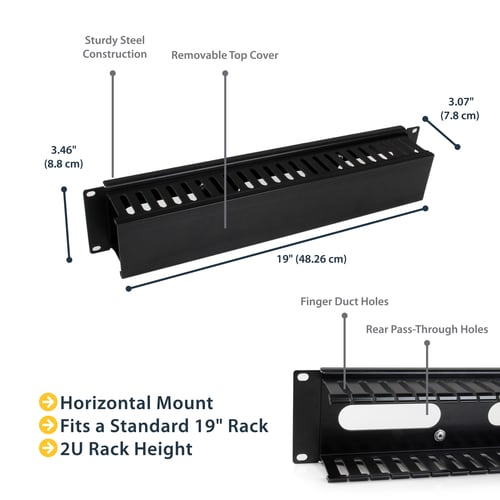 SERVER RACK CABLE MANAGEMENT 2U HORIZONTAL SLOTTED FINGER DUCT