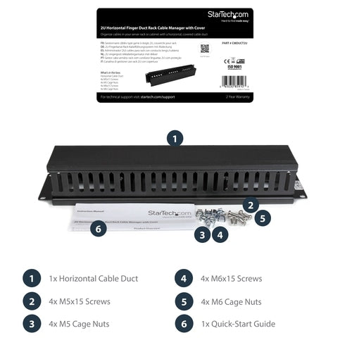 SERVER RACK CABLE MANAGEMENT 2U HORIZONTAL SLOTTED FINGER DUCT