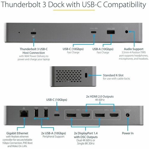THUNDERBOLT 3 DOCK 4K 85W PD DUAL MONITOR LAPTOP DOCKING STATION