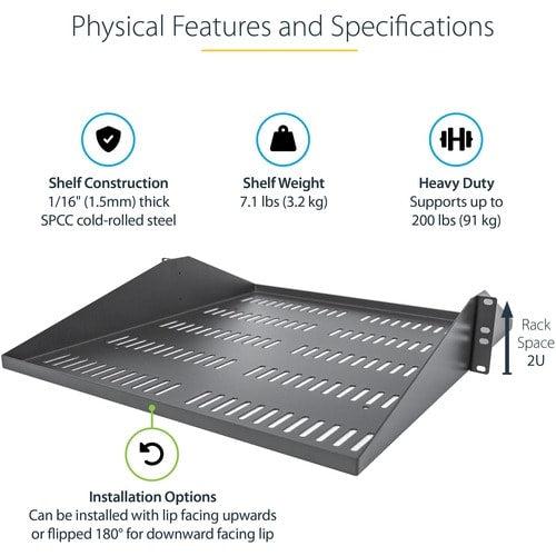 2U SERVER RACK SHELF UNIVERSAL CENTER MOUNT VENTED CANTILEVER TRAY