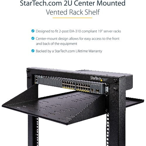 2U SERVER RACK SHELF UNIVERSAL CENTER MOUNT VENTED CANTILEVER TRAY