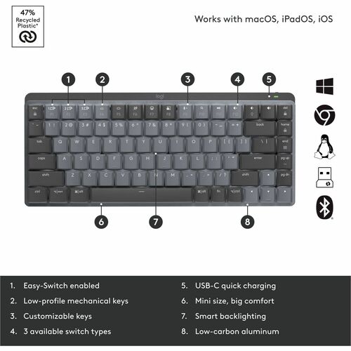 MX MECHL MINI WRLS KBRD CLICKY MINIMALIST ILLUMINATED GRAPHITE BB