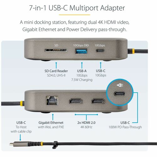 USB C MULTIPORT ADAPTER 100W PD DUAL HDMI USB HUB MINI TRAVEL DOCK