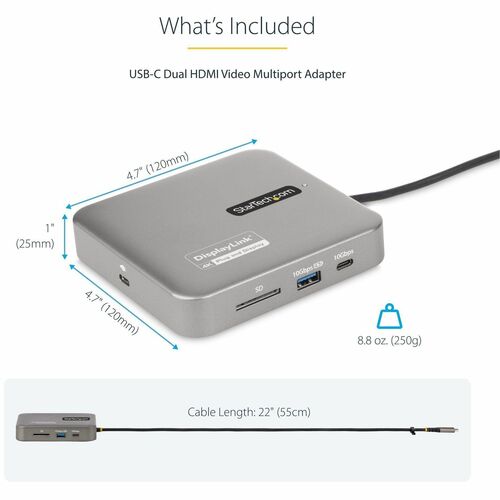 USB C MULTIPORT ADAPTER 100W PD DUAL HDMI USB HUB MINI TRAVEL DOCK