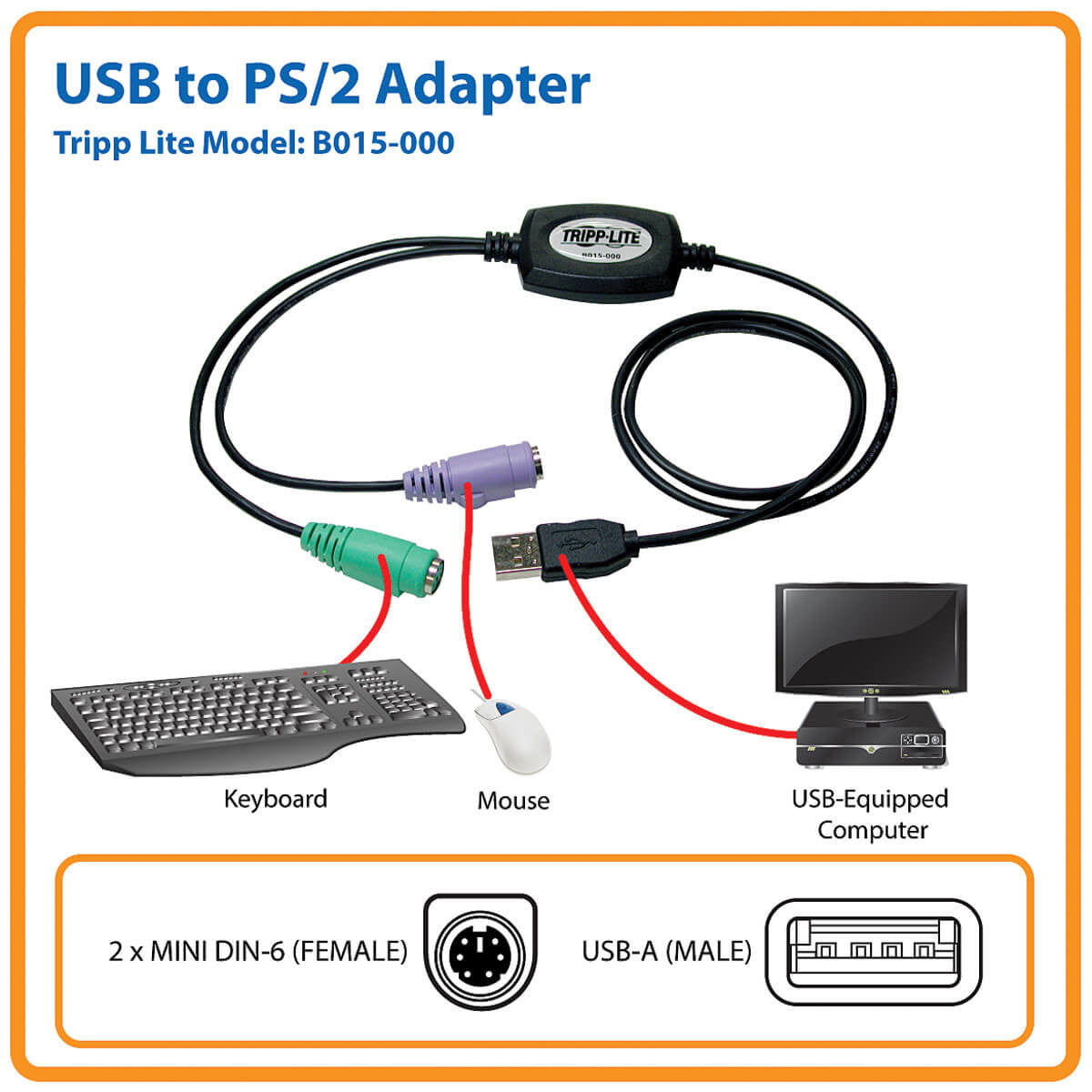 Eaton Tripp Lite Series USB to PS/2 Adapter for Keyboard and Mouse