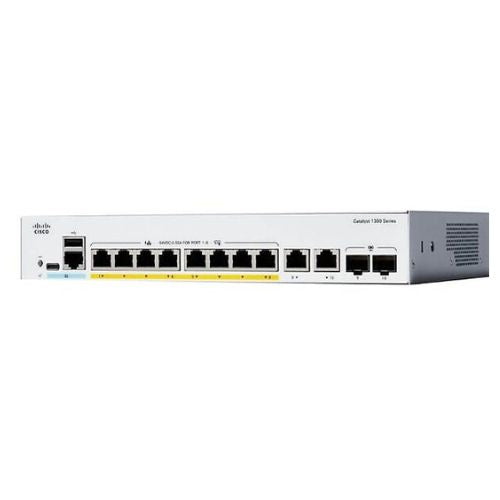 Cisco C1300-8FP-2G Catalyst 1000 Series Managed Switch – 8x PoE+ Gigabit Ports, 2x Combo Uplink Ports, Layer 2, Rack-Mountable