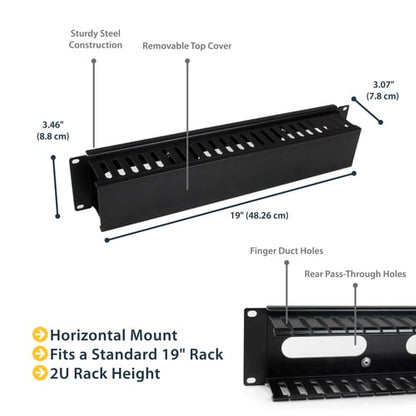 SERVER RACK CABLE MANAGEMENT 2U HORIZONTAL SLOTTED FINGER DUCT