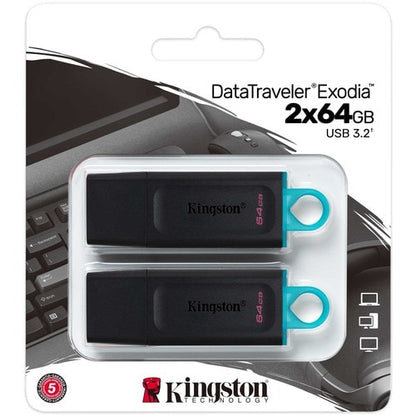 64GB USB3.2 GEN 1 DATATRAVELER EXODIA BLACK+ TEAL 2 PIECES