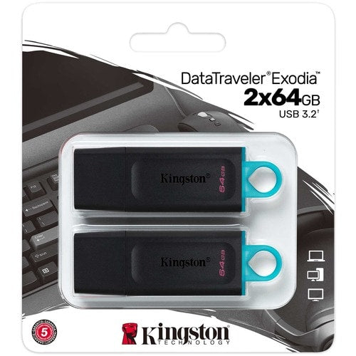 64GB USB3.2 GEN 1 DATATRAVELER EXODIA BLACK+ TEAL 2 PIECES