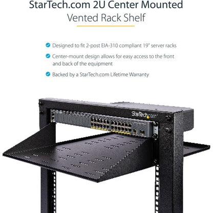 2U SERVER RACK SHELF UNIVERSAL CENTER MOUNT VENTED CANTILEVER TRAY