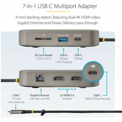 USB C MULTIPORT ADAPTER 100W PD DUAL HDMI USB HUB MINI TRAVEL DOCK