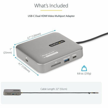 USB C MULTIPORT ADAPTER 100W PD DUAL HDMI USB HUB MINI TRAVEL DOCK