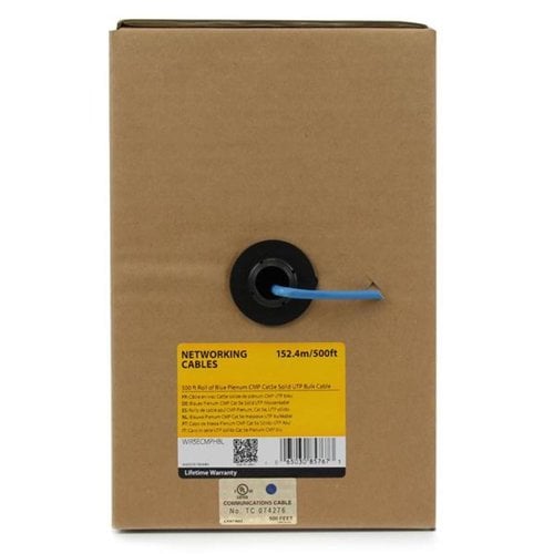 1000FT BLUE CAT5E CABLE PLENUM BULK SOLID WIRE ETHERNET RJ45 SPOOL